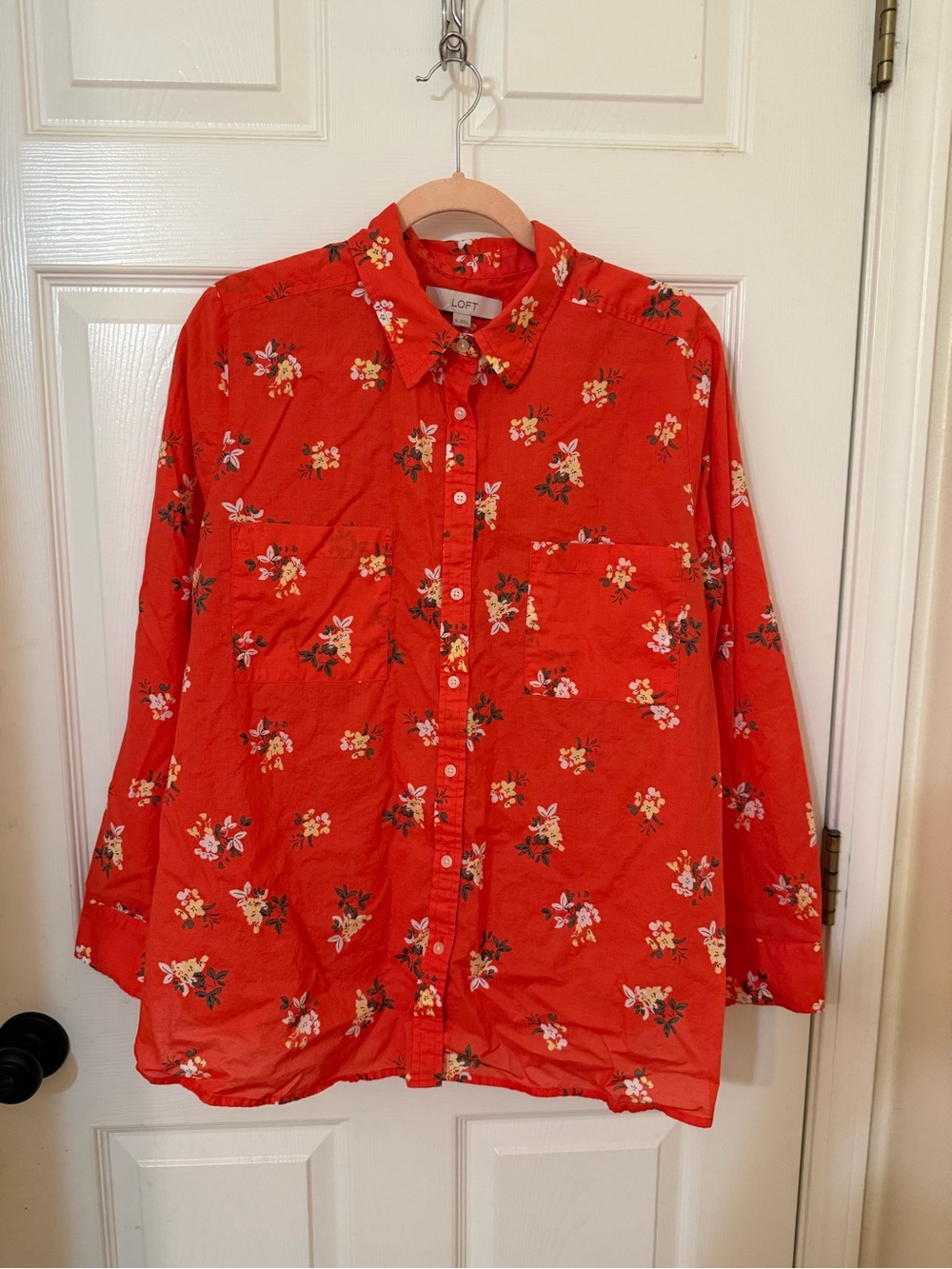 LOFT Red Floral Button-Down Shirt